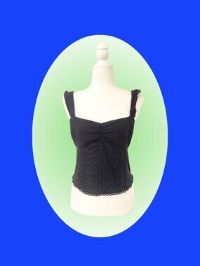 heartloom black eyelet ruffle sleeve tank top with ruched back